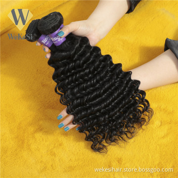 Wekesi 10A Grade Unprocessed Peruvian Hair Deep Wave Weft Virgin Peruvian Human Hair Bundles In China Overnight Shipping